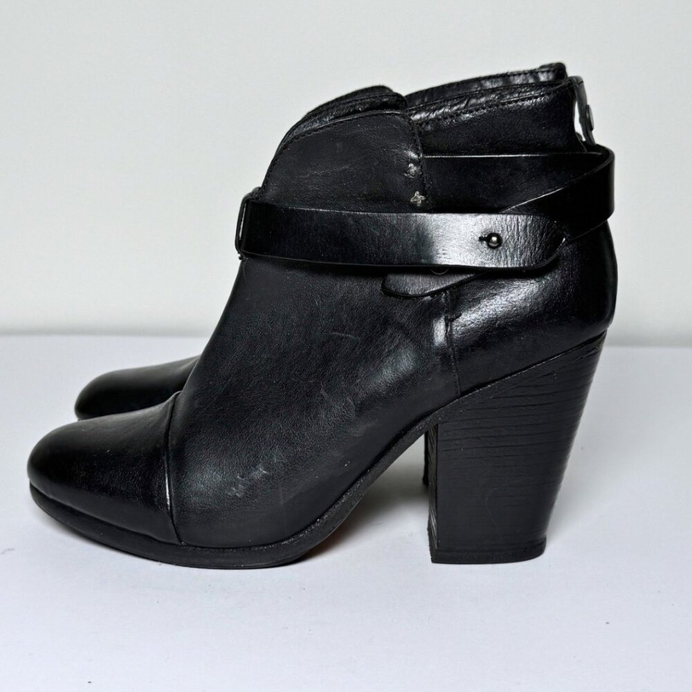 Rag and Bone Harrow Black Leather Ankle Boots Size 39.5 9.5 Heels Quiet Luxury